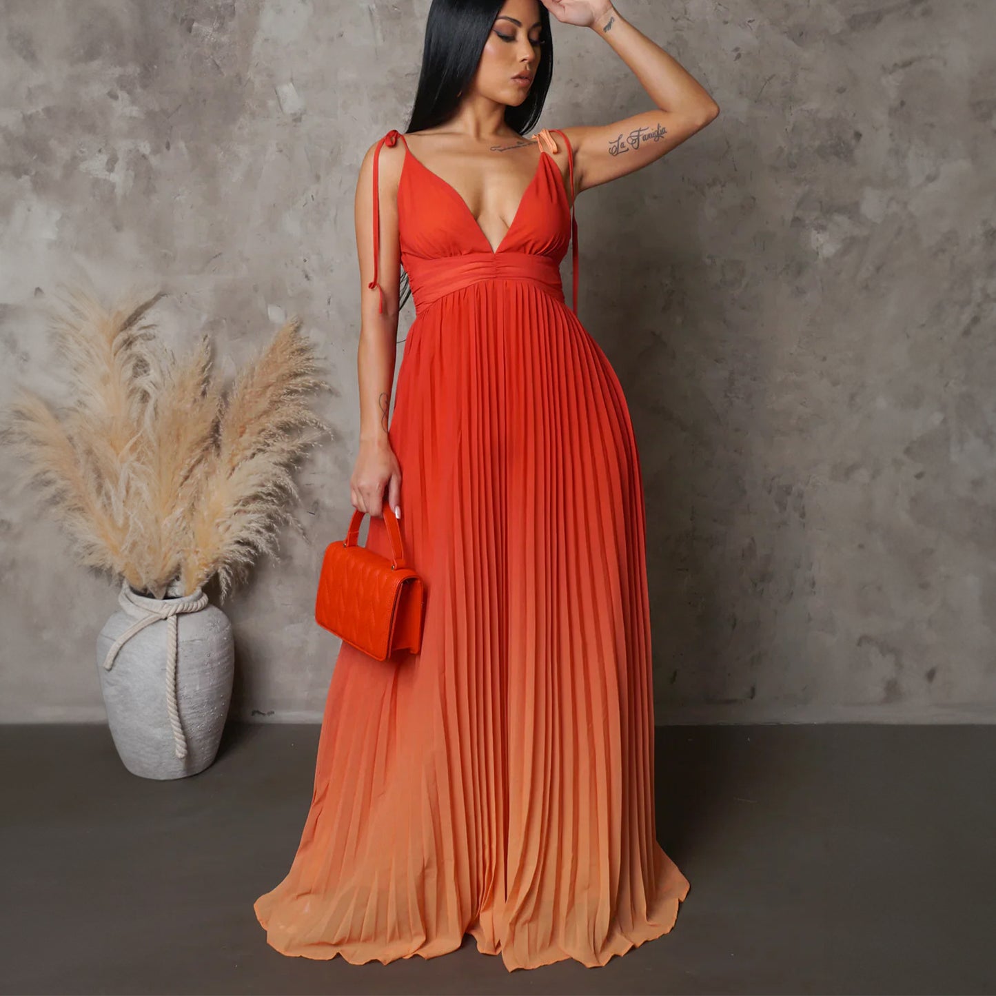 Women's Spaghetti Strap Backless Sexy Gradient Maxi Dress