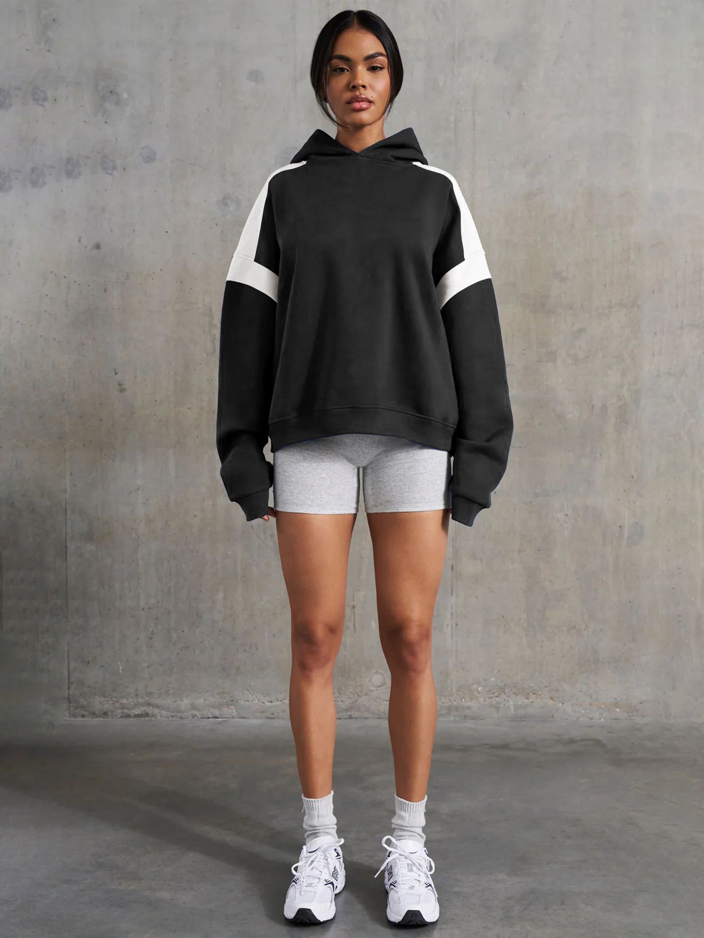 Women's Color Block Hooded Loose Fit Long Sleeve Hoodie