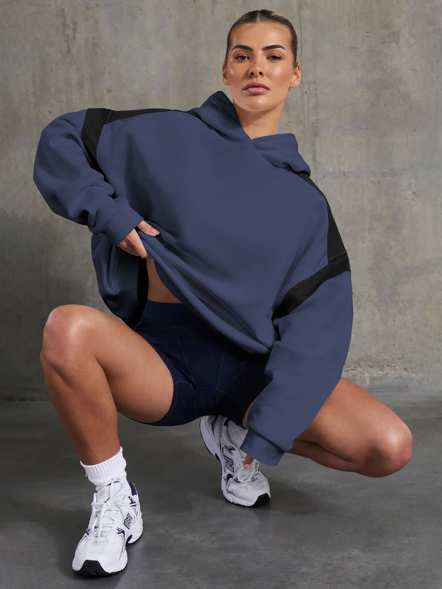 Women's Color Block Hooded Loose Fit Long Sleeve Hoodie