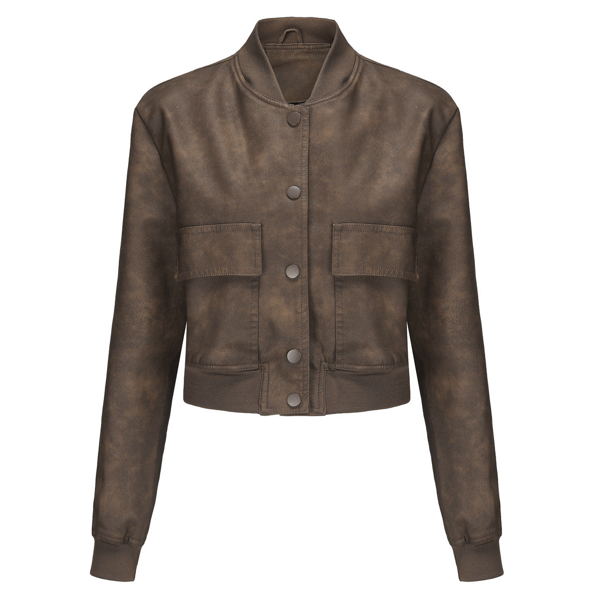 Women's Casual Loose-Fit Ribbed PU Leather Jacket