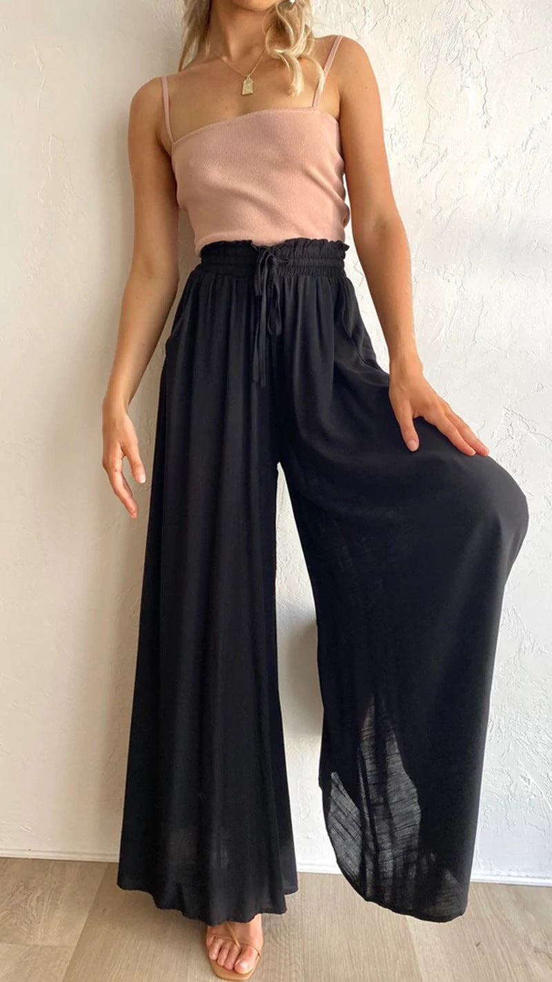 Women’s Multi-Color Elastic Waist High-Waisted Wide-Leg Long Skirt Pants