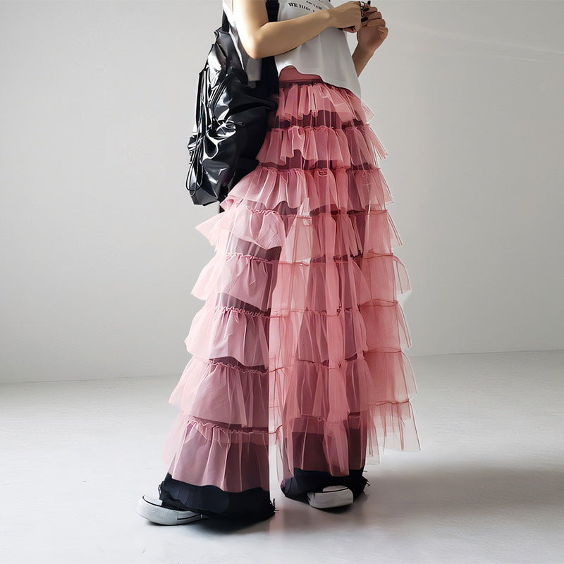 Women's Layered Elastic Waist Puff Tulle A-line Skirt, Sheer Mesh Design for All Occasions