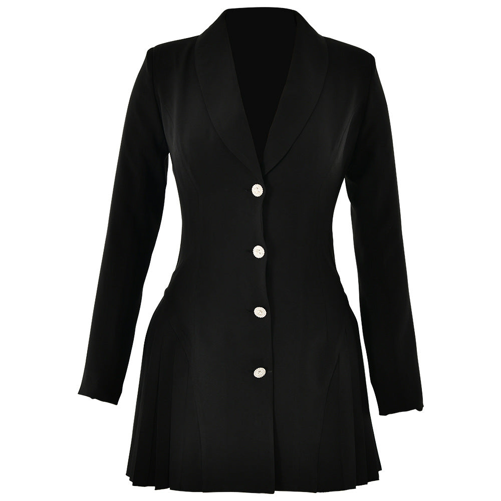 Women's New Deep V-Neck Long-Sleeve Breasted Blazer Dress Dress