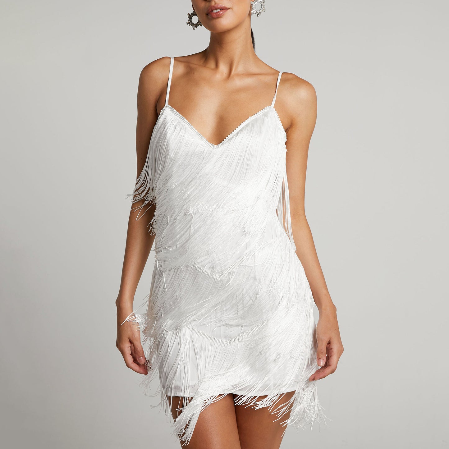 Women's Sexy Backless Deep V Fringe Cami Dress