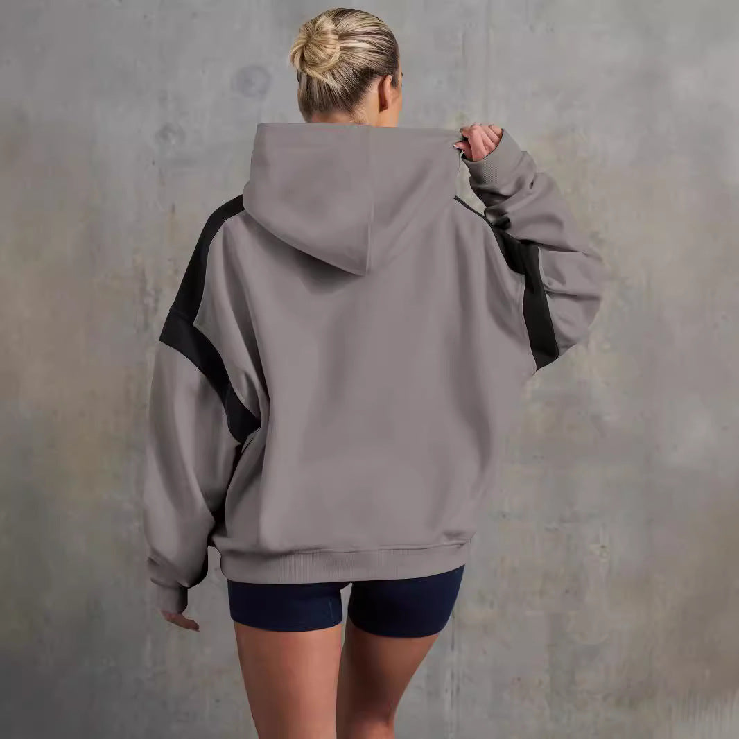 Women's Color Block Hooded Loose Fit Long Sleeve Hoodie