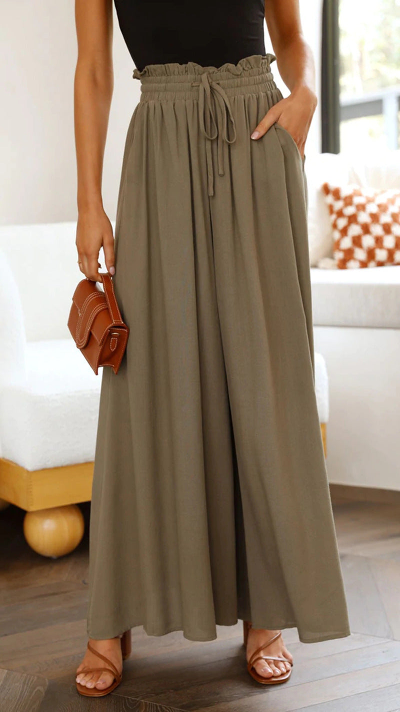 Women’s Multi-Color Elastic Waist High-Waisted Wide-Leg Long Skirt Pants