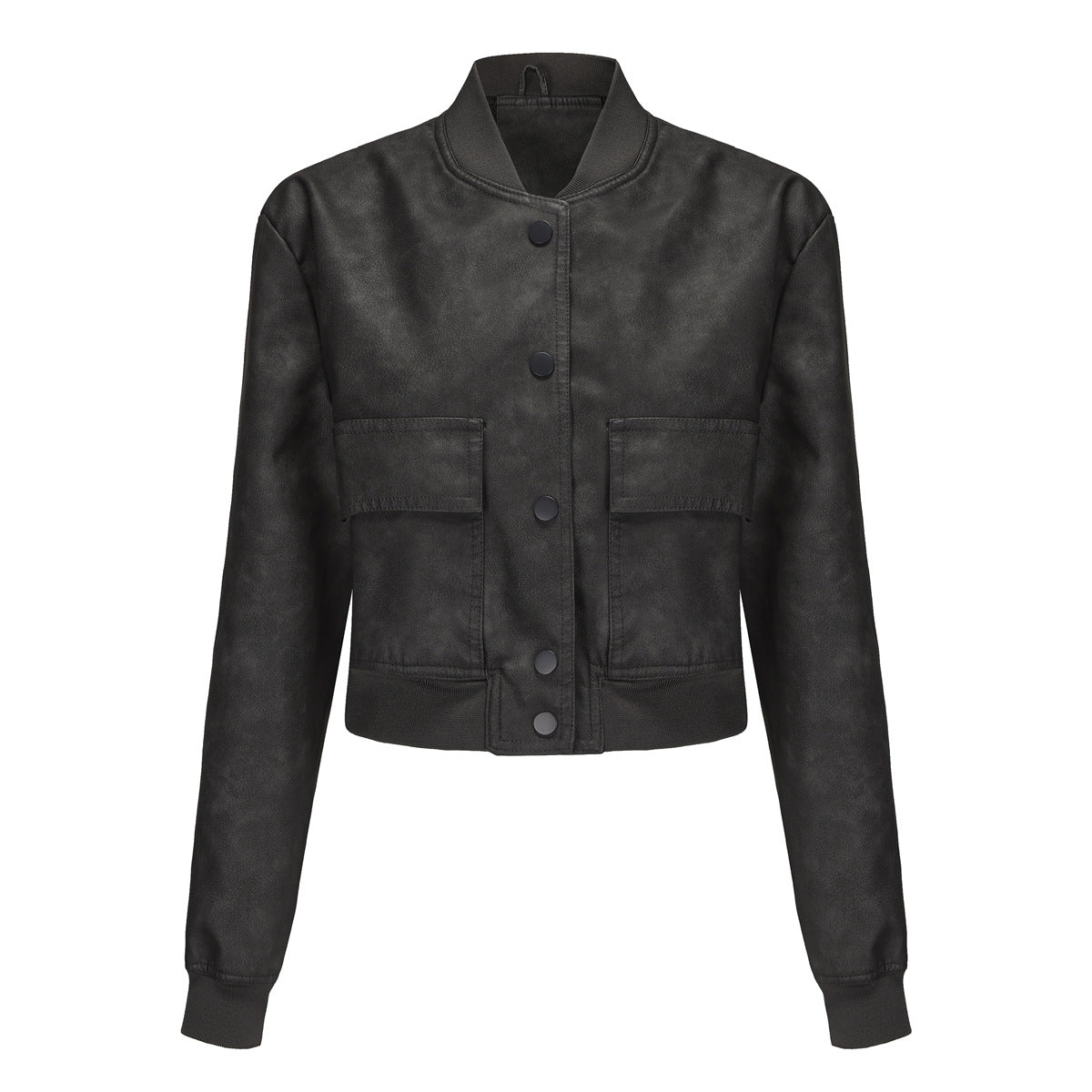 Women's Casual Loose-Fit Ribbed PU Leather Jacket