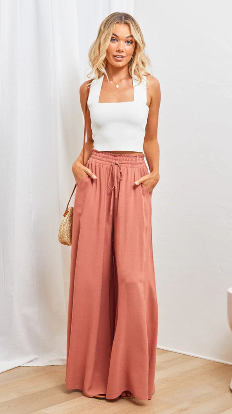 Women’s Multi-Color Elastic Waist High-Waisted Wide-Leg Long Skirt Pants