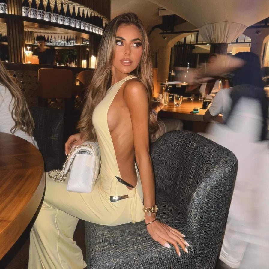 Sexy One-Shoulder Backless Metal Decor Bodycon Dress for Women