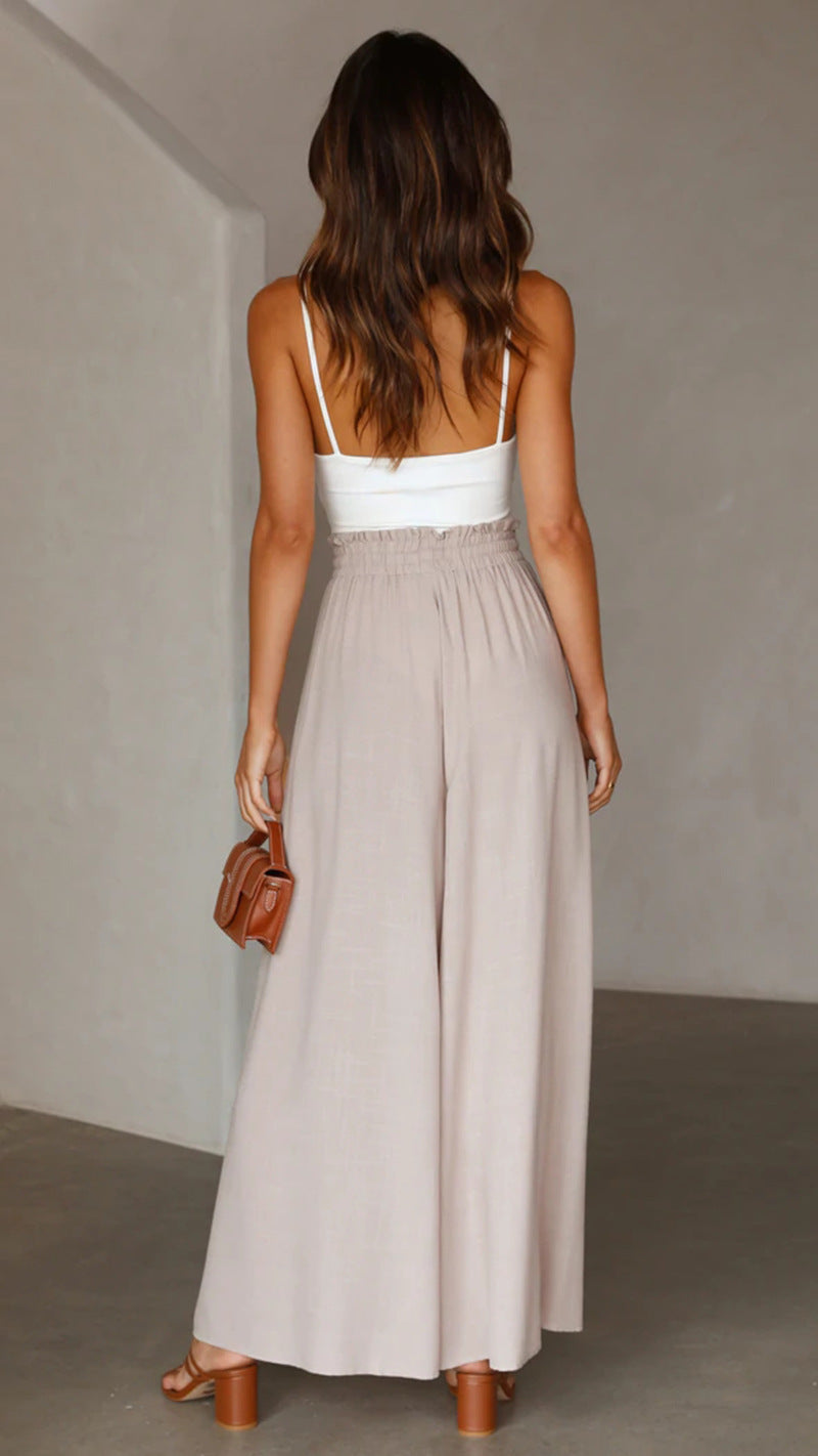 Women’s Multi-Color Elastic Waist High-Waisted Wide-Leg Long Skirt Pants
