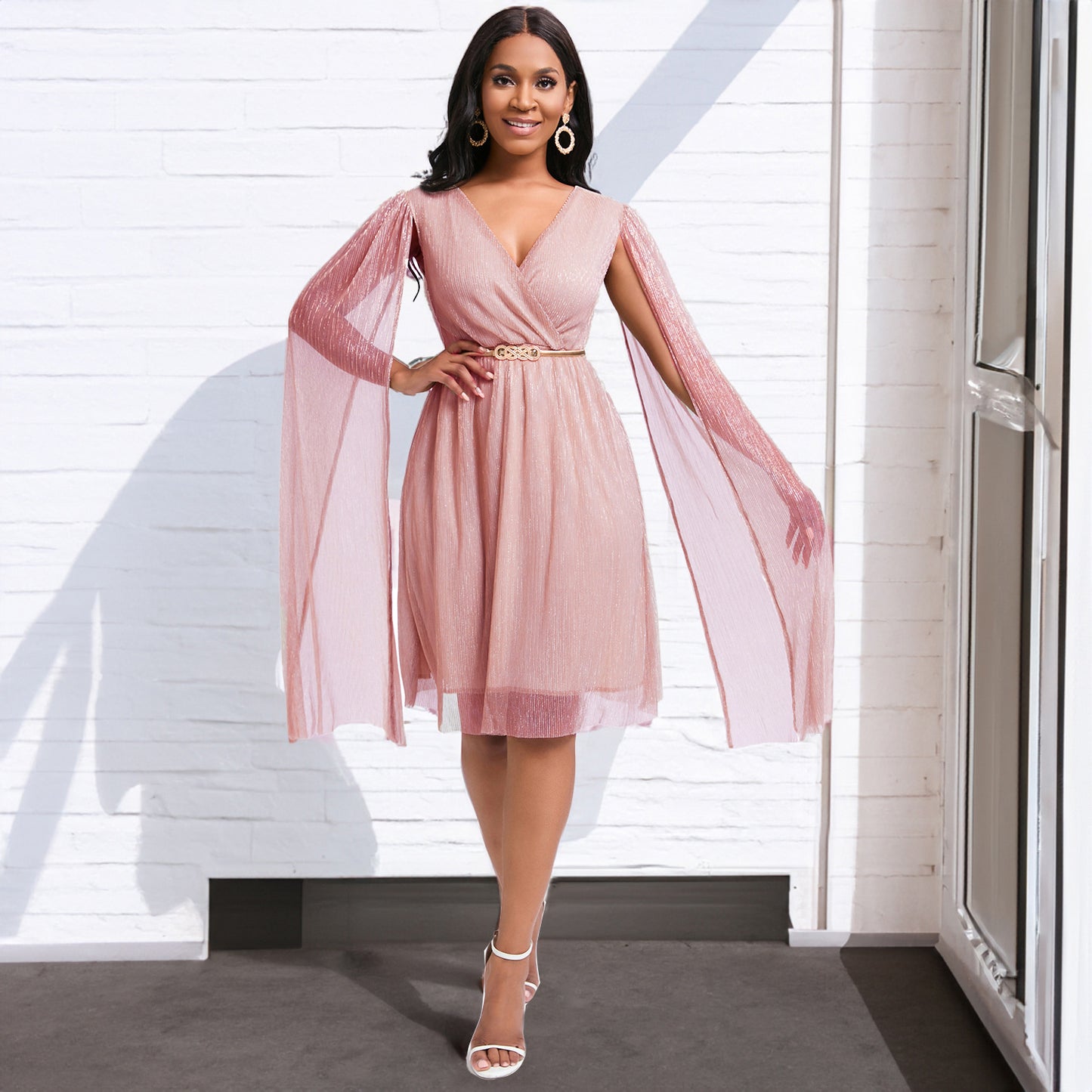 Women's Elegant V-Neck Cape Dress