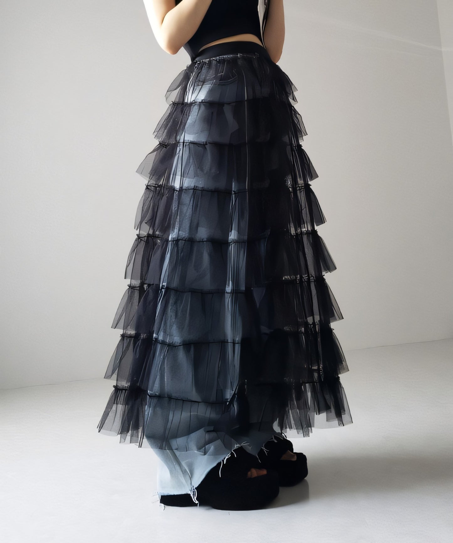 Women's Layered Elastic Waist Puff Tulle A-line Skirt, Sheer Mesh Design for All Occasions