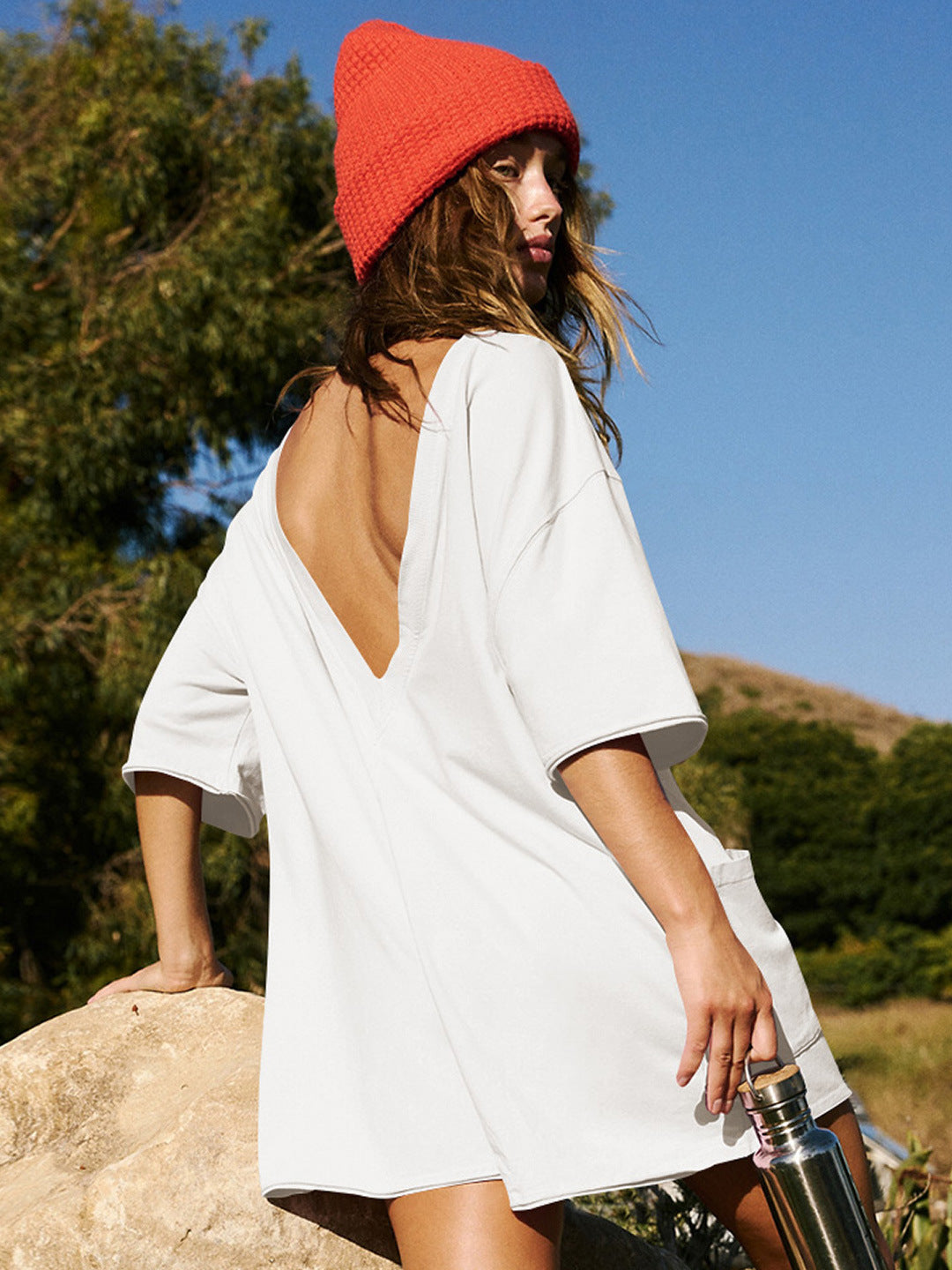 Summer New Loose Fit Casual Romper, Sexy Backless Jumpsuit