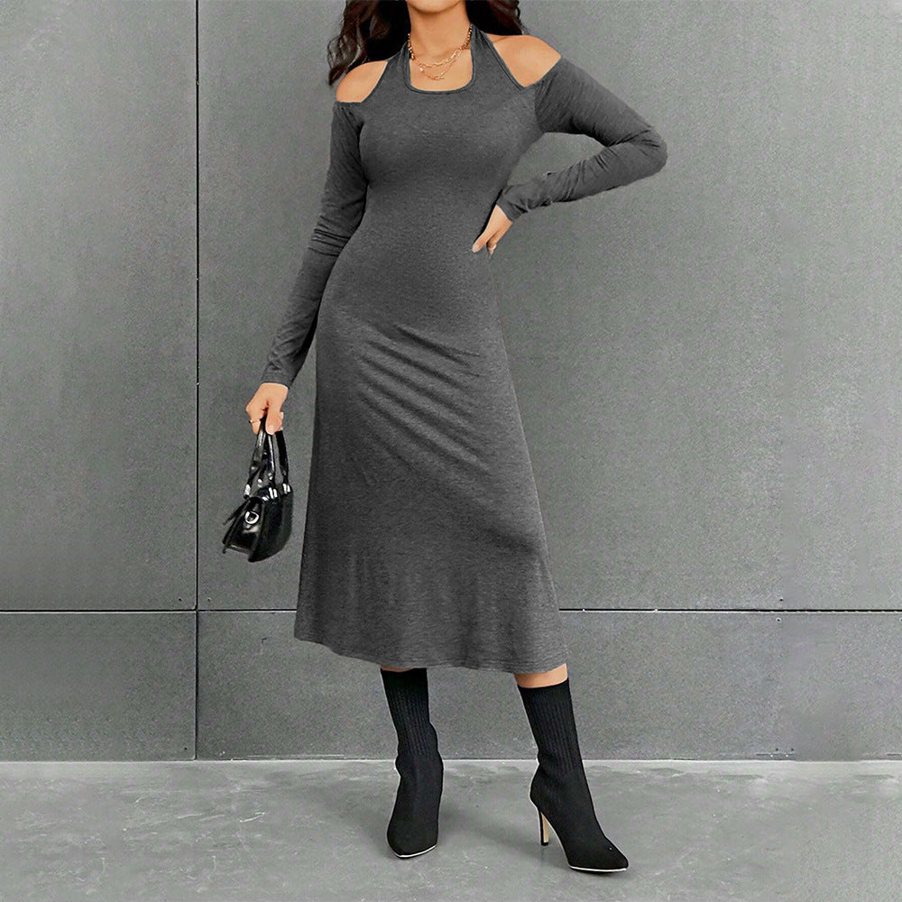 Women's Simple Halter High-Waisted Slim Fit Solid Color Dress