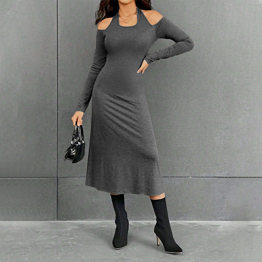 Women's Simple Halter High-Waisted Slim Fit Solid Color Dress