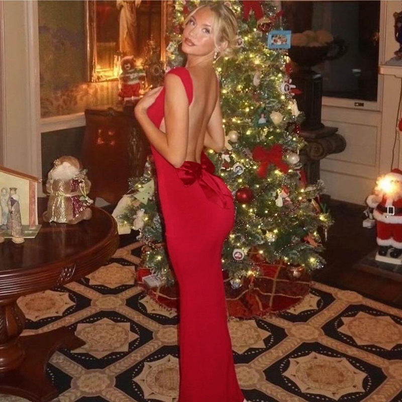 Women's Fashion Spaghetti Strap Backless Bodycon Dress