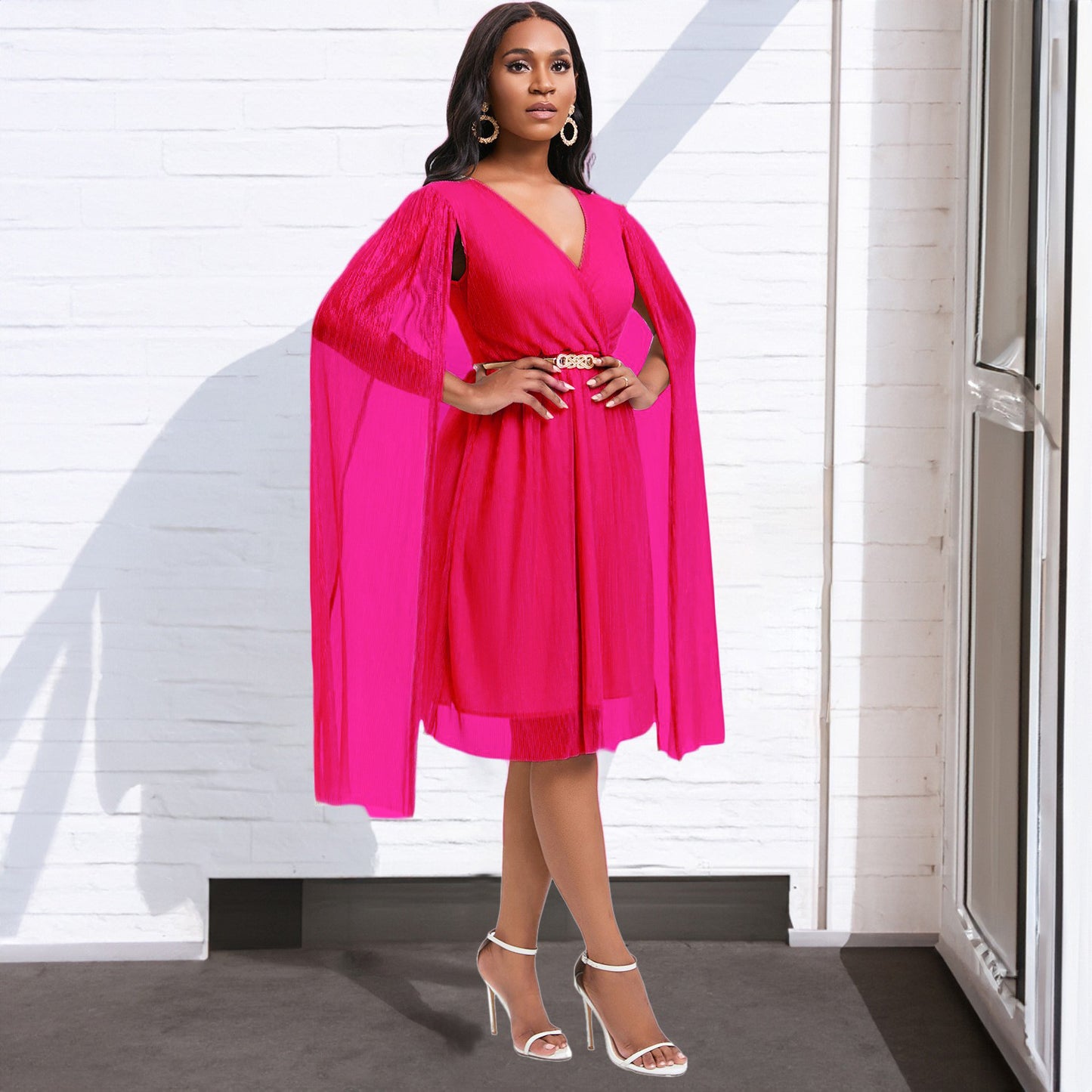 Women's Elegant V-Neck Cape Dress