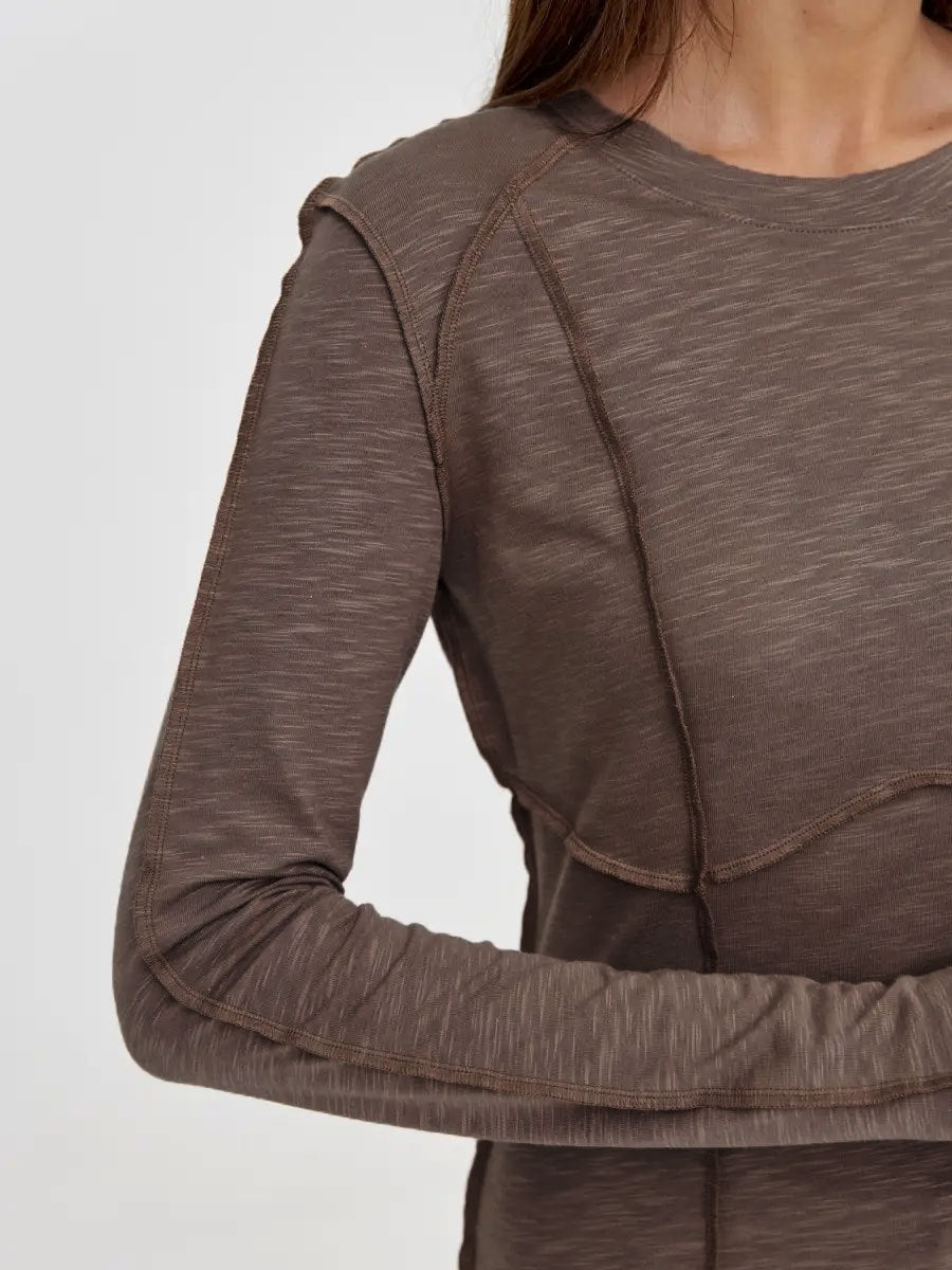 Women's Fashion Casual Contrast Stitching Crew Neck Long Sleeve T-Shirt