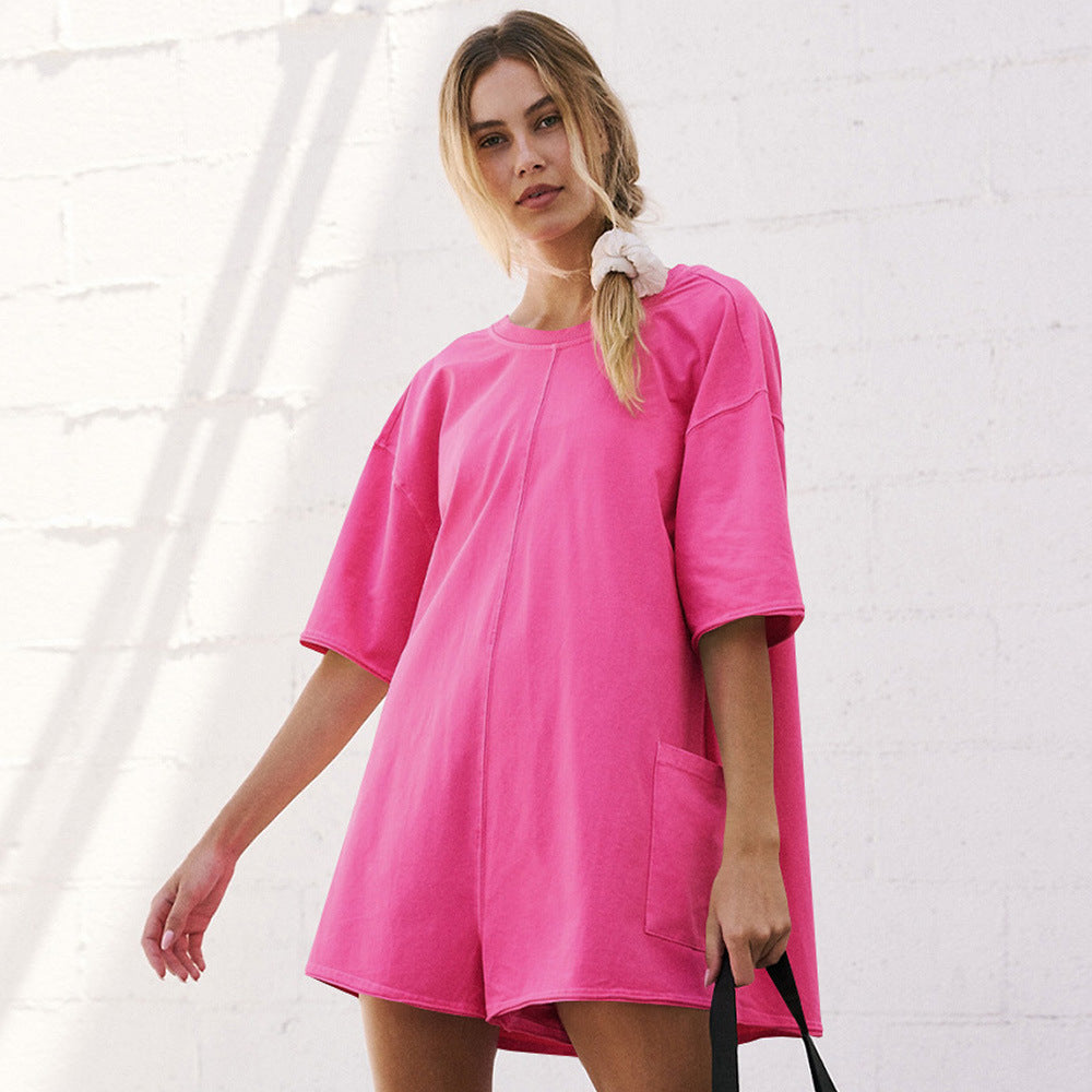 Summer New Loose Fit Casual Romper, Sexy Backless Jumpsuit