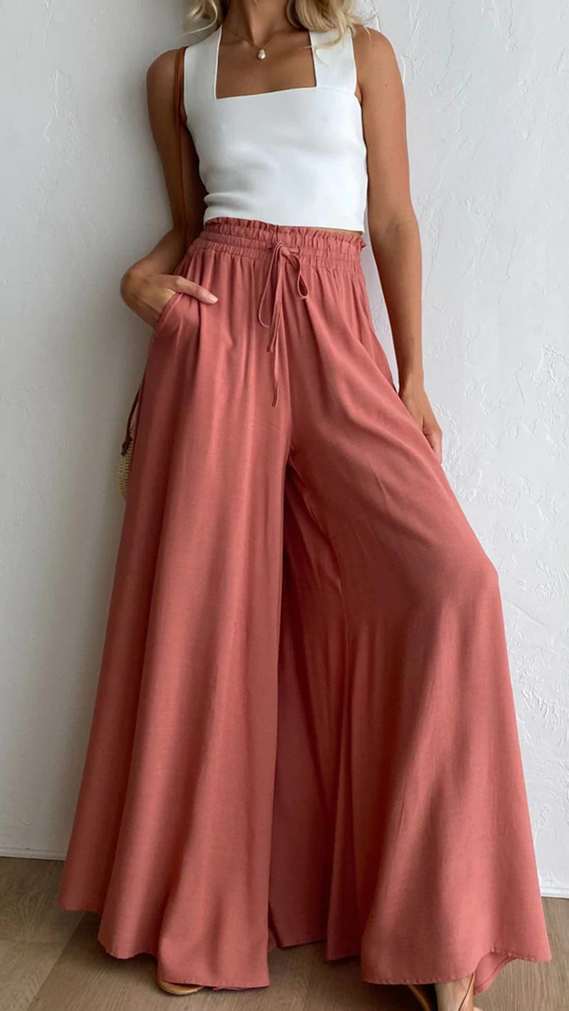 Women’s Multi-Color Elastic Waist High-Waisted Wide-Leg Long Skirt Pants