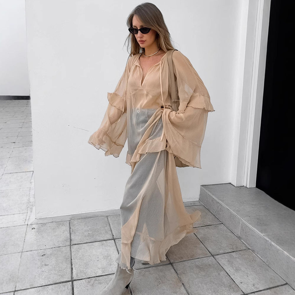 Women's Khaki Batwing Sleeve Cover-Up Dress
