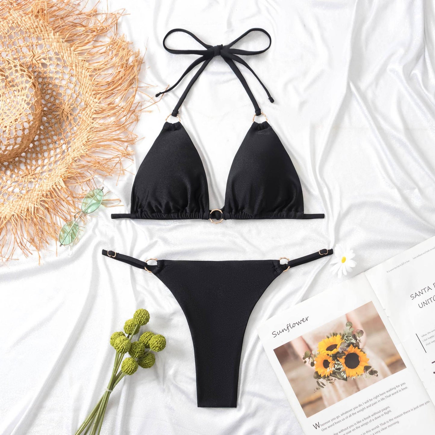 Ring Linked Halter Push Up Bikini Swimsuit