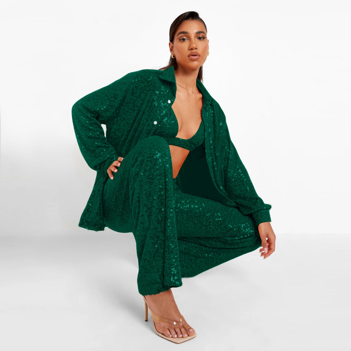 Women's Fashion Sequin Casual Suit