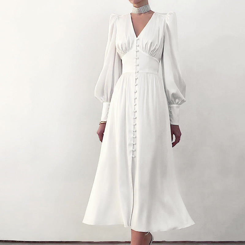 Satin Balloon Sleeve Wrap Dress