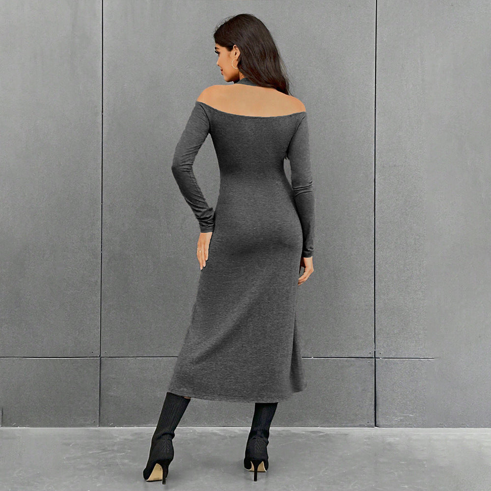 Women's Simple Halter High-Waisted Slim Fit Solid Color Dress