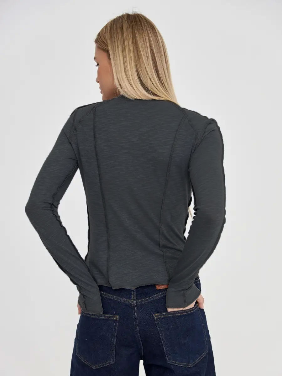 Women's Fashion Casual Contrast Stitching Crew Neck Long Sleeve T-Shirt