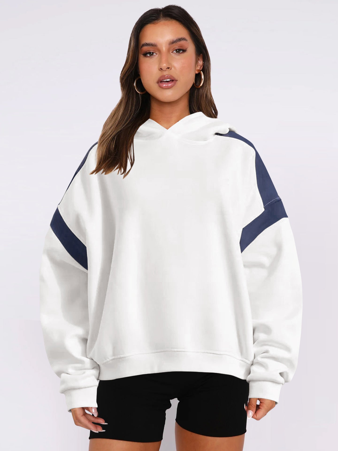 Women's Color Block Hooded Loose Fit Long Sleeve Hoodie
