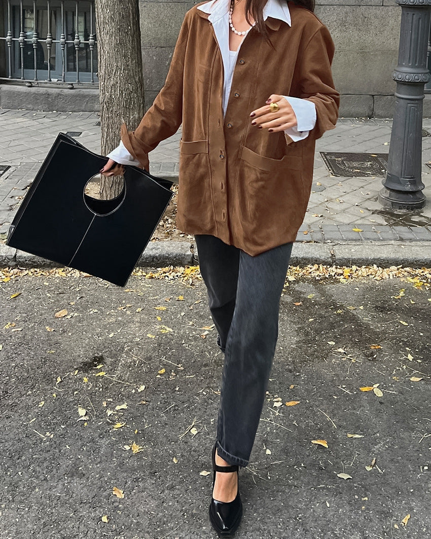 Women's British Style Suede Loose Casual Blazer Jacket