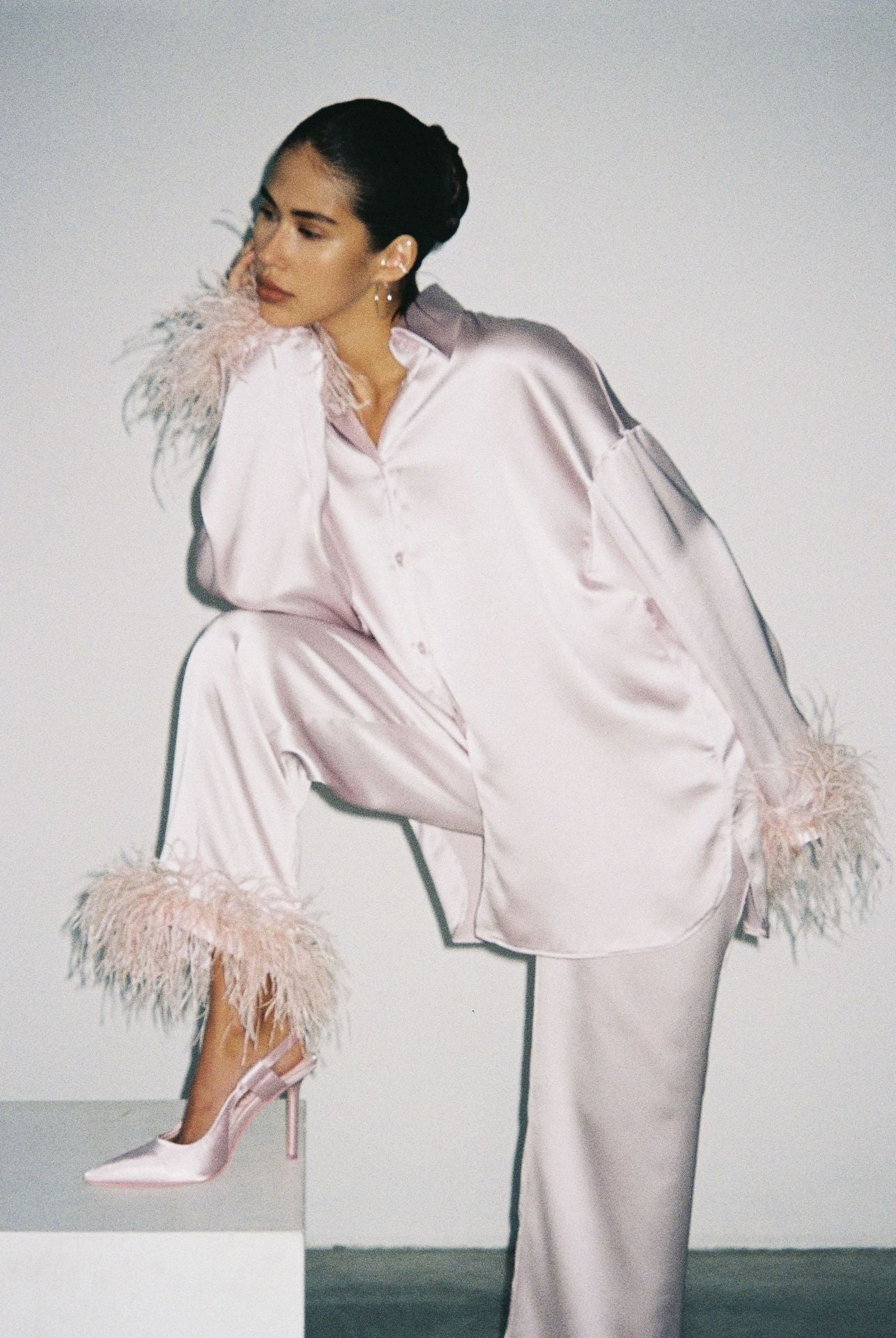 Fashion Ostrich Feather Pajama Set
