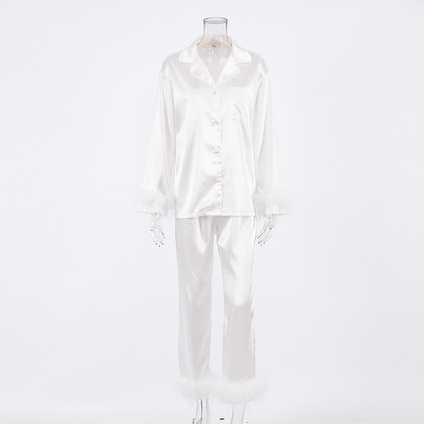 Fashion Ostrich Feather Pajama Set