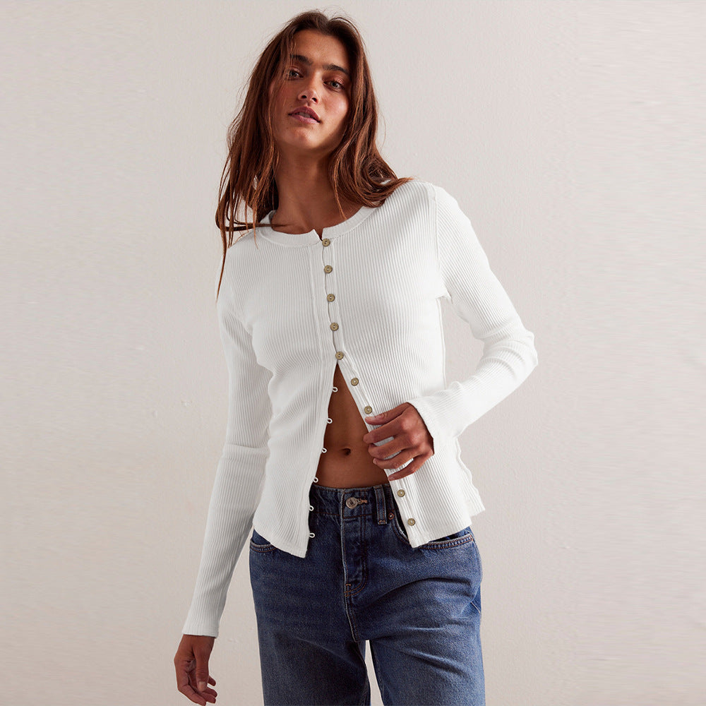 Women's Solid Slim Fit Long Sleeve Ribbed Knit Cardigan