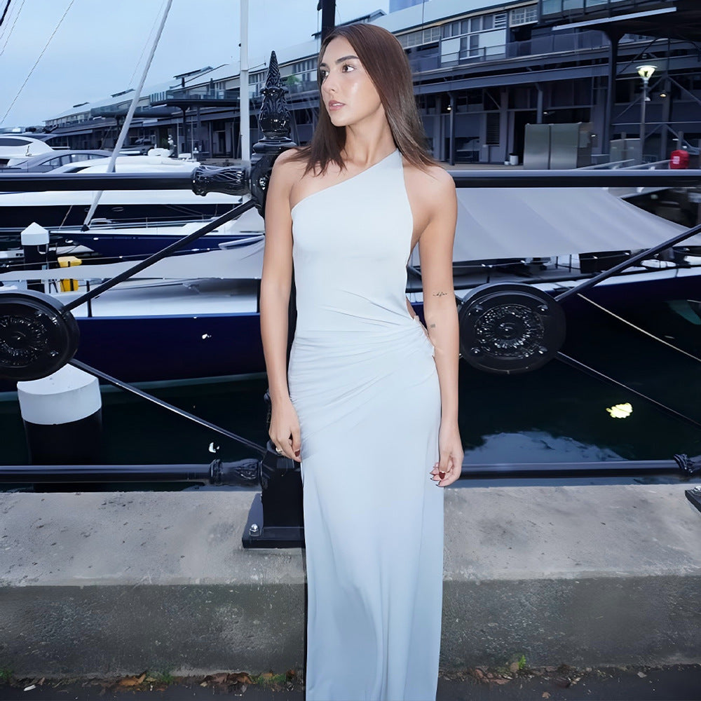 Sexy One-Shoulder Backless Metal Decor Bodycon Dress for Women