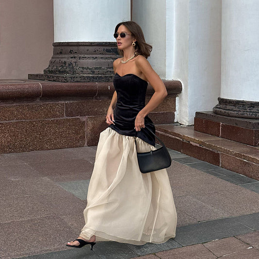 Women's Sexy Color Block Knit Strapless Dress