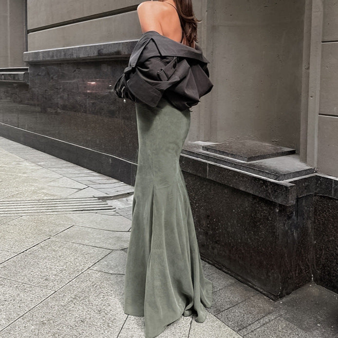 Women's Fashion Silver Fox Velvet High-Waisted Bodycon Fishtail Skirt