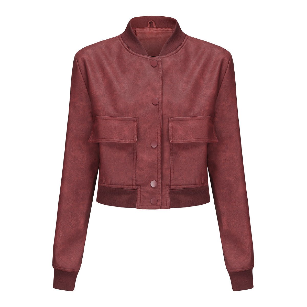 Women's Casual Loose-Fit Ribbed PU Leather Jacket