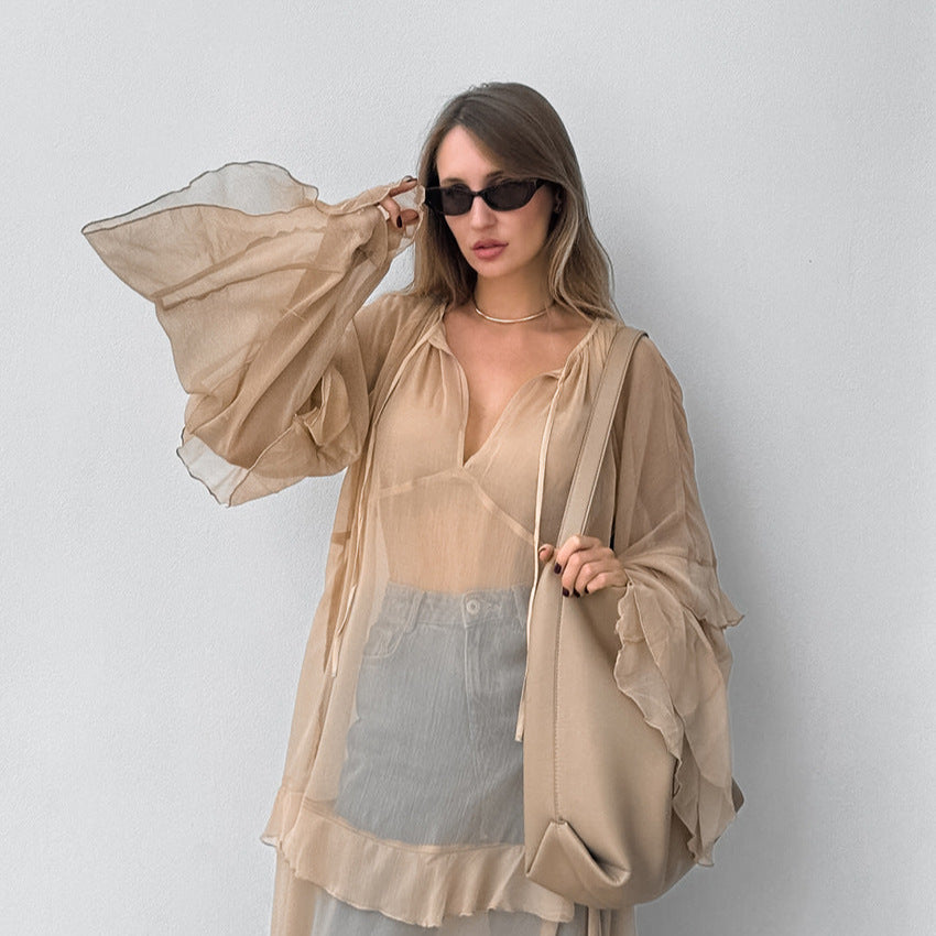 Women's Khaki Batwing Sleeve Cover-Up Dress
