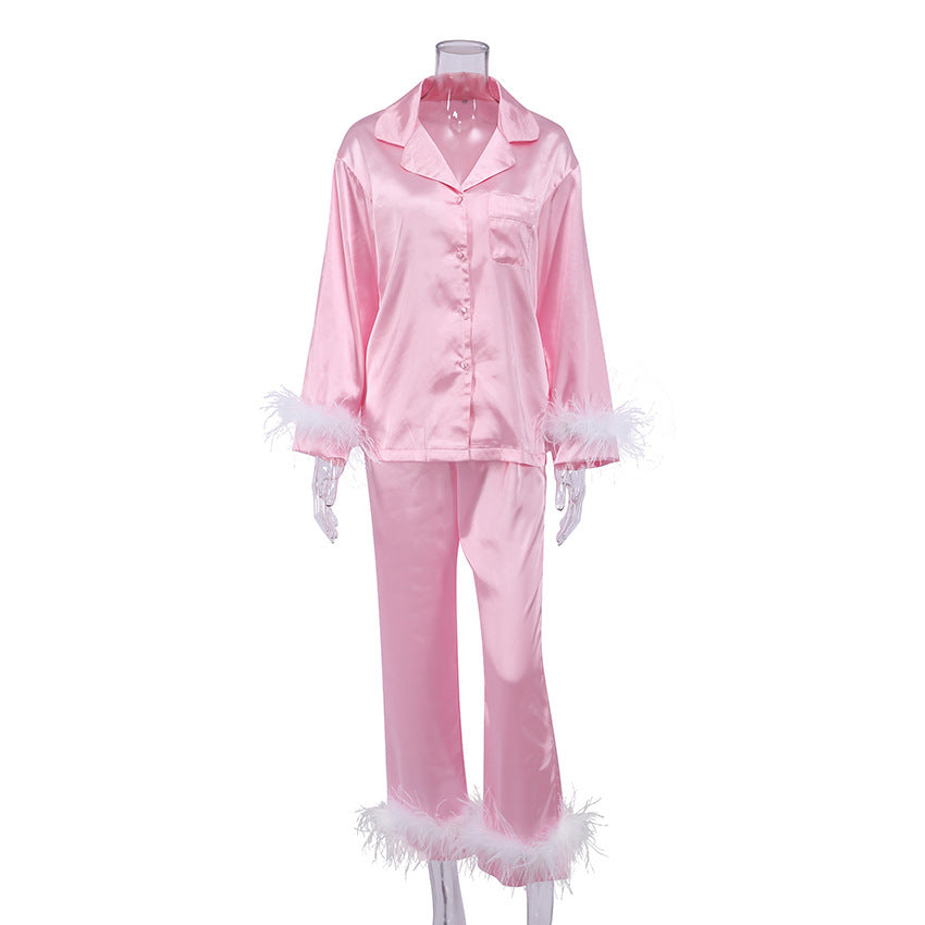 Fashion Ostrich Feather Pajama Set