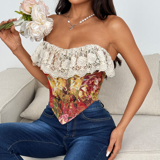 Women’s Vintage Floral Jacquard Lace Corset Top – Sexy French Style Bustier