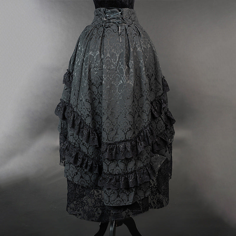 Women's Vintage Punk Style Jacquard Lace Skirt Gothic Dark Irregular Pleated Skirt Halloween Outfit