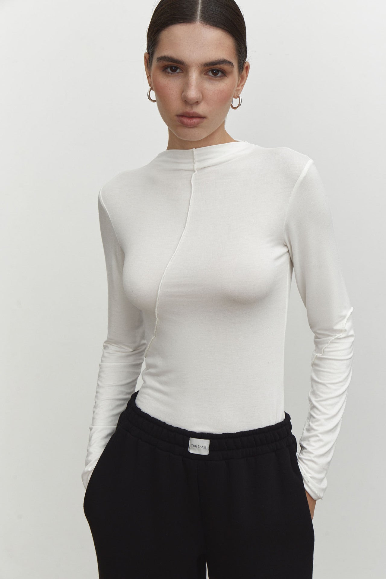Women's Fashion Asymmetrical Design Slim Fit Long Sleeve Mock Neck T-Shirt