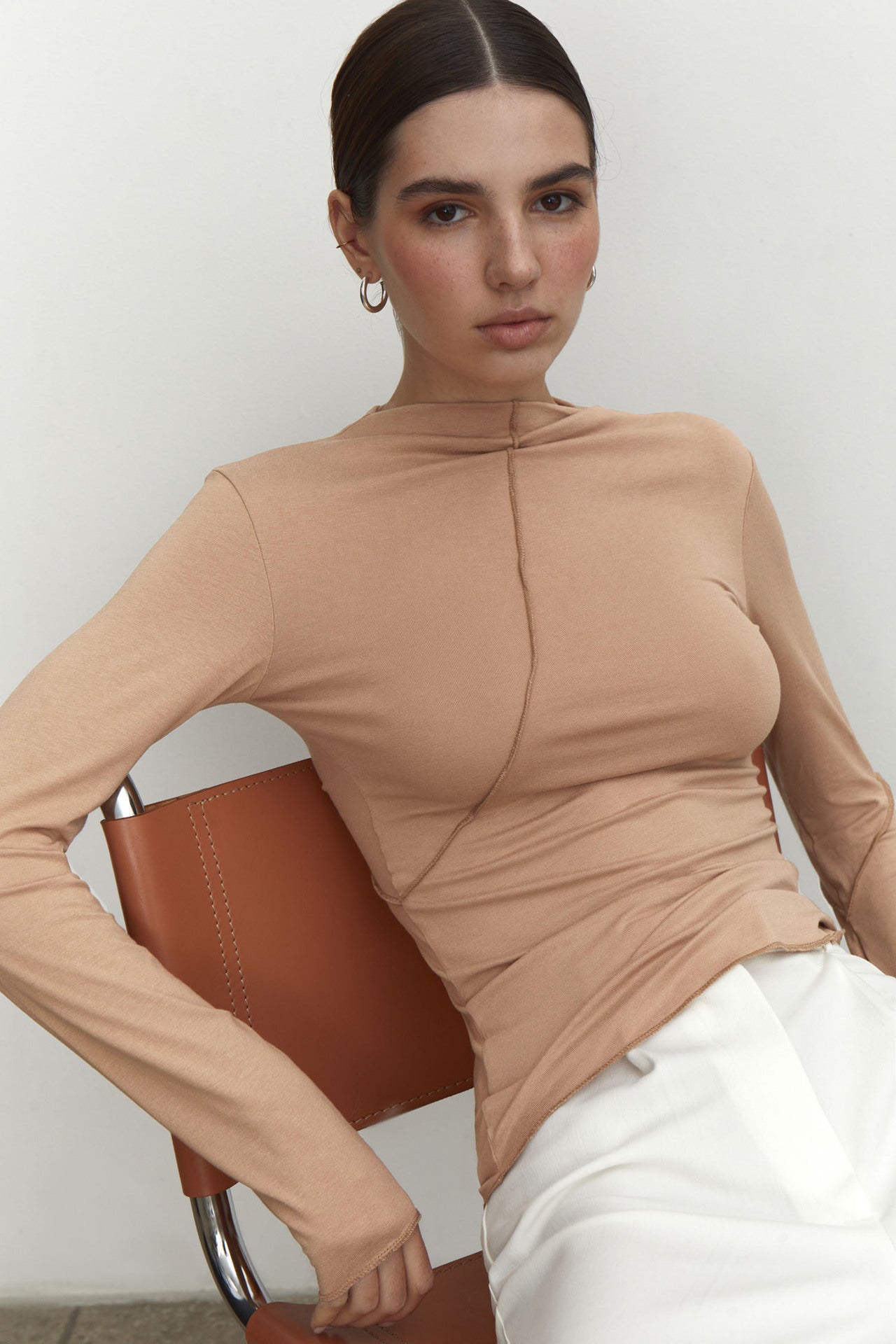 Women's Fashion Asymmetrical Design Slim Fit Long Sleeve Mock Neck T-Shirt