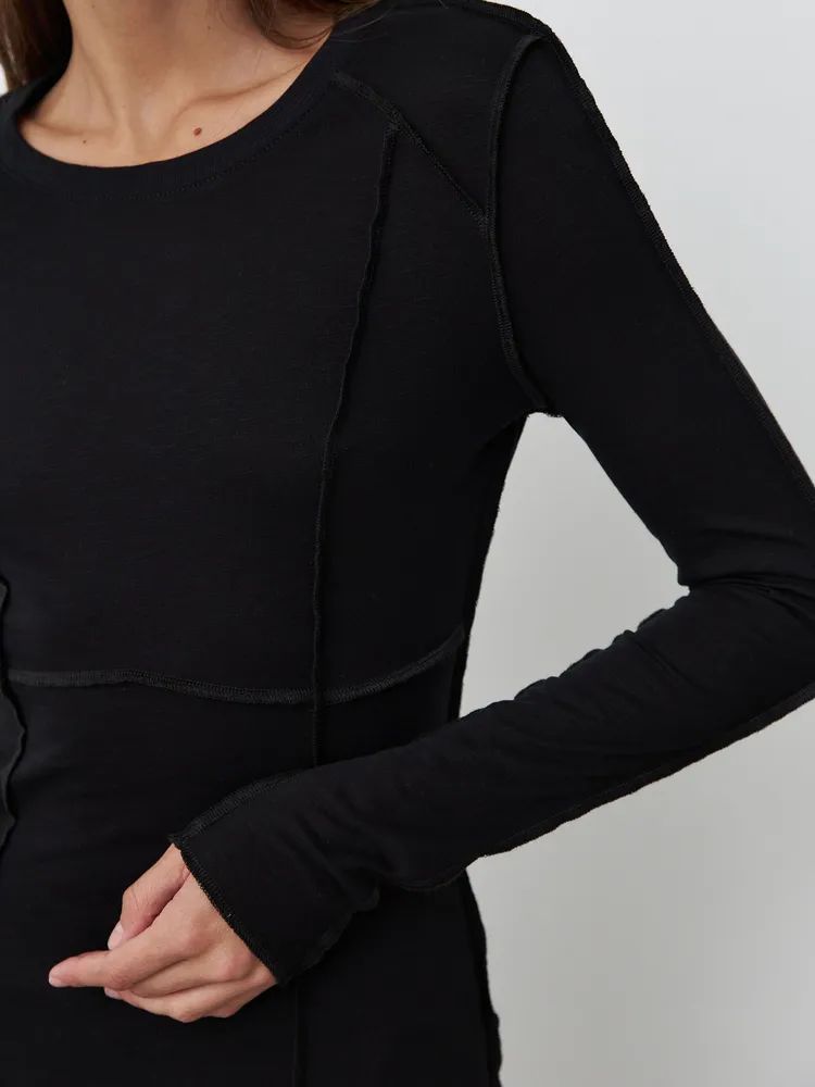 Women's Fashion Casual Contrast Stitching Crew Neck Long Sleeve T-Shirt