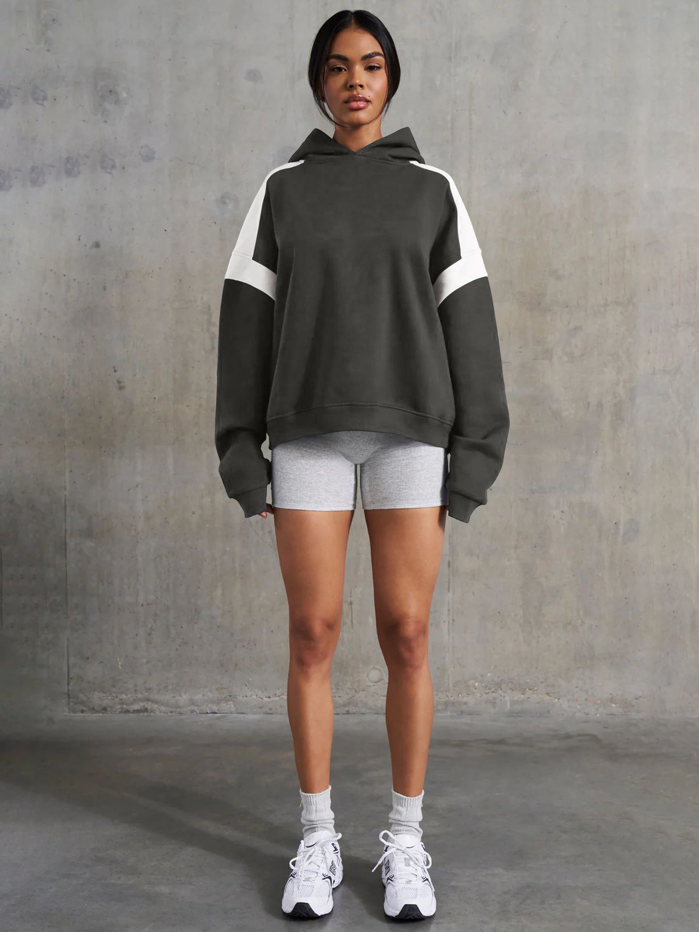 Women's Color Block Hooded Loose Fit Long Sleeve Hoodie