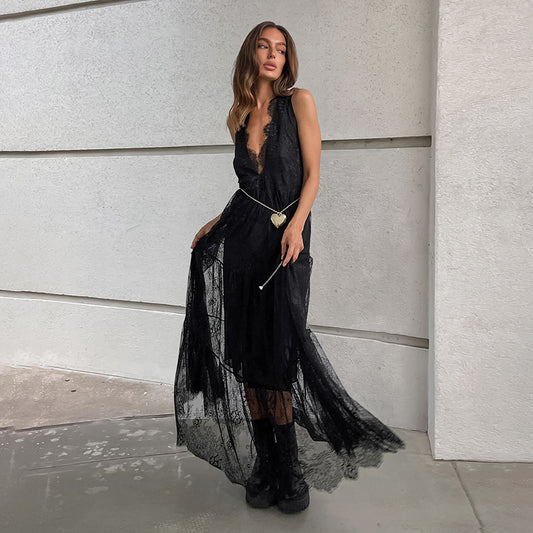 Women's Sexy Lace V-Neck Long Dress