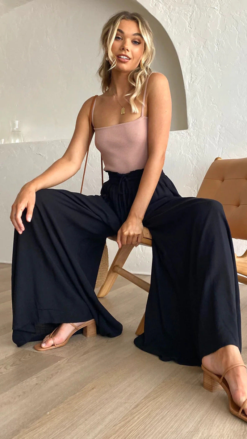 Women’s Multi-Color Elastic Waist High-Waisted Wide-Leg Long Skirt Pants