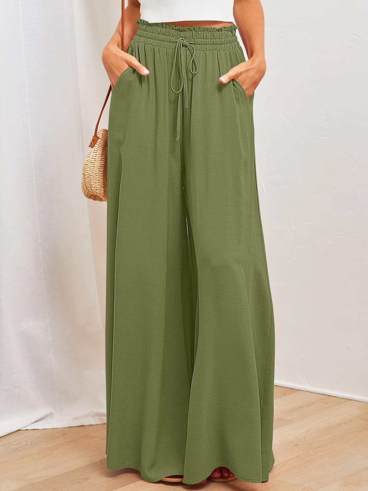 Women’s Multi-Color Elastic Waist High-Waisted Wide-Leg Long Skirt Pants